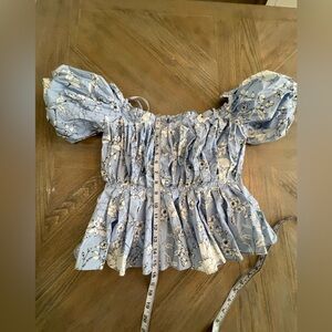 Antonio Melani Blue Floral Puff Sleeve Top – Size 6